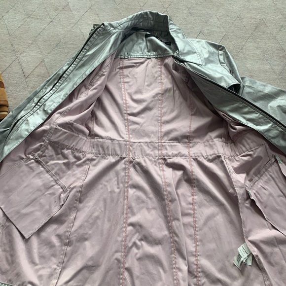 Tally Weir Y2K Metallic Silver Chrome Zip up Trench Coat with a waist tie - Picture 12 of 12